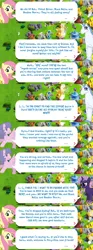 Size: 2048x5484 | Tagged: safe, derpibooru import, idw, official, dyre, fluttershy, grackle, violet shiver, human, pegasus, pony, unicorn, clothes, costume, dialogue, dialogue box, disguise, english, event, female, g1, g4, gameloft, idw showified, image, mare, north star (g1), png, speech bubble, spread wings, text, wings