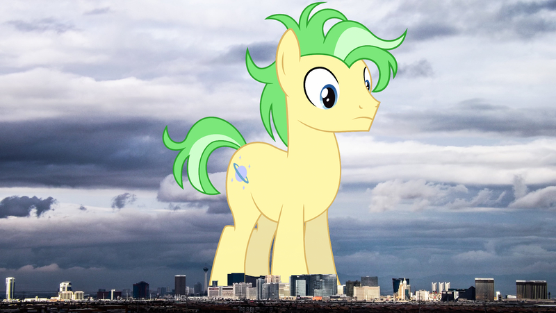 Size: 2048x1154 | Tagged: safe, artist:dragonchaser123, artist:jaredking779, derpibooru import, saturn (character), earth pony, pony, background pony, giant pony, giant/macro earth pony, highrise ponies, image, irl, jpeg, las pegasus resident, las vegas, macro, male, mega giant, nevada, photo, ponies in real life, stallion