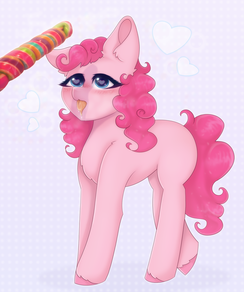 Size: 2000x2400 | Tagged: safe, artist:saltyvity, derpibooru import, pinkie pie, earth pony, pony, big eyes, blue eyes, blushing, candy, cute, ear fluff, face licking, fluffy, food, heart, heart eyes, image, licking, licking lips, lollipop, misleading thumbnail, not porn, pink hair, png, solo, sparkles, tongue out, wingding eyes