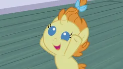 Size: 3072x1727 | Tagged: safe, derpibooru import, screencap, pumpkin cake, pony, unicorn, baby cakes, season 2, baby, baby pony, cute, female, filly, foal, high res, image, jpeg, open mouth, open smile, pumpkinbetes, smiling, solo