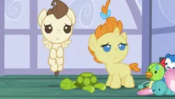 Size: 3072x1727 | Tagged: safe, derpibooru import, screencap, pound cake, pumpkin cake, pegasus, pony, unicorn, baby cakes, season 2, baby, baby pony, cake twins, colt, doll, duo, duo male and female, female, filly, flying, foal, frown, high res, image, jpeg, male, siblings, spread wings, toy, twins, wings