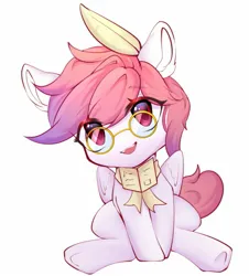 Size: 1545x1710 | Tagged: safe, artist:米蕾塔, derpibooru import, oc, oc:芳棠, unofficial characters only, pegasus, pony, bowtie, female, glasses, image, jpeg, looking at you, mare, quill, simple background, solo, white background