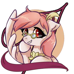 Size: 1000x1000 | Tagged: safe, artist:brella, derpibooru import, oc, oc:芳棠, unofficial characters only, pegasus, pony, bowtie, bust, female, glasses, image, looking at you, mare, png, quill, simple background, solo, transparent background