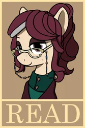 Size: 1100x1650 | Tagged: safe, artist:alexi148, derpibooru import, oc, oc:isadora inkwell, pony, female, glasses, image, librarian, looking at you, mare, png, poster, solo