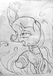 Size: 708x1024 | Tagged: safe, artist:maren, derpibooru import, nightmare rarity, rarity, pony, unicorn, crying, crystal heart, doodle, female, image, jpeg, mare, nightmarified, old art, open mouth, solo, tentacles, traditional art, transformation