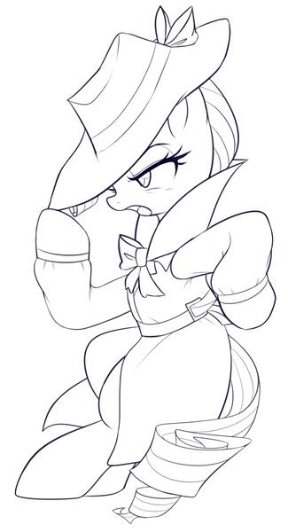 Size: 1521x2806 | Tagged: safe, artist:maren, derpibooru import, rarity, pony, unicorn, bipedal, clothes, detective, detective rarity, female, hat, image, jpeg, mare, old art, open mouth, serious, sketch, solo, trenchcoat