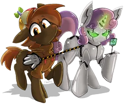 Size: 964x810 | Tagged: safe, artist:malachimoet, derpibooru import, button mash, sweetie belle, earth pony, pony, robot, robot pony, unicorn, friendship is witchcraft, alt, angry, blushing, clothes, cute, female, hoodie, image, male, png, protecting, shipping, shipping fuel, straight, sweetie bot, sweetiemash