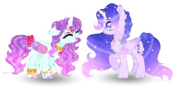 Size: 1280x637 | Tagged: safe, artist:existencecosmos188, derpibooru import, oc, oc:existence, unofficial characters only, alicorn, pony, alicorn oc, collaboration, duo, ethereal mane, female, horn, image, jewelry, mare, png, simple background, smiling, starry mane, transparent background, wings