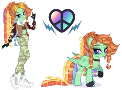 Size: 1039x769 | Tagged: safe, artist:gihhbloonde, derpibooru import, oc, unofficial characters only, pegasus, pony, equestria girls, adoptable, bomber jacket, choker, clothes, ear piercing, earring, equestria girls-ified, eyebrow piercing, feather, female, fingerless gloves, gloves, image, jacket, jewelry, magical lesbian spawn, mare, multicolored hair, necklace, offspring, pants, parent:rainbow dash, parent:tree hugger, piercing, png, rainbow hair, raised hoof, shoes, simple background, sneakers, socks, solo, sports bra, sunglasses, sweatpants, transparent background, watermark