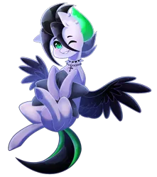 Size: 1500x1700 | Tagged: safe, artist:purplegrim40, derpibooru import, oc, unofficial characters only, pegasus, pony, choker, commission, grin, hug, image, one eye closed, pegasus oc, pillow, pillow hug, png, simple background, smiling, spread wings, transparent background, wings, wink, ych result