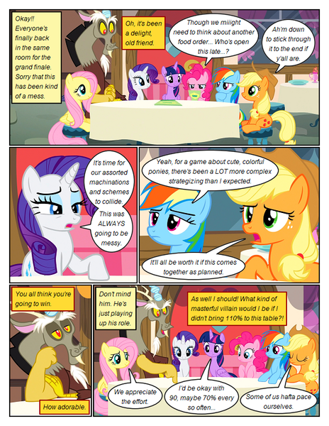 Size: 612x792 | Tagged: safe, artist:newbiespud, derpibooru import, edit, edited screencap, screencap, applejack, discord, fluttershy, pinkie pie, rainbow dash, rarity, twilight sparkle, alicorn, draconequus, earth pony, pegasus, pony, unicorn, comic:friendship is dragons, what about discord?, comic, dialogue, female, image, mane six, mare, png, screencap comic