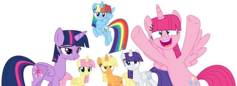 Size: 3162x1156 | Tagged: safe, artist:elementbases, artist:twilyisbestpone, derpibooru import, applejack, fluttershy, pinkie pie, rainbow dash, rarity, twilight sparkle, twilight sparkle (alicorn), alicorn, pony, alicornified, alternate hairstyle, applecorn, base used, female, fluttercorn, flying, happy, hooves up, image, lidded eyes, looking at you, mane six, mane swap, manebow sparkle, mare, open mouth, open smile, pinkiecorn, png, race swap, rainbowcorn, raricorn, simple background, smiling, transparent background, wings, xk-class end-of-the-world scenario