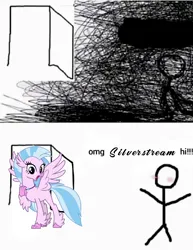 Size: 680x882 | Tagged: safe, derpibooru import, edit, editor:savygriffs, silverstream, classical hippogriff, hippogriff, image, meme, omg hi, png, stick figure