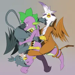 Size: 512x512 | Tagged: suggestive, artist:peppertech, derpibooru import, gabby, gilda, spike, dragon, gryphon, boop, claws, coiling, cuddling, cute, danger, folded wings, gabbybetes, holding, image, intertwined tails, not letting go, older, older spike, png, shipping, sleeping, tail, tail wrap, talons, tiny bit of fear, waking up, warm, wings, wrapped up