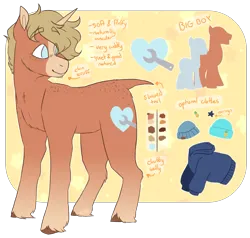 Size: 1789x1700 | Tagged: safe, artist:eggoatt, oc, oc:space cadet, unofficial characters only, pony, unicorn, beanie, clothes, freckles, hat, hoodie, image, male, png, reference sheet, shaved tail, simple background, solo, stallion, transparent background, unshorn fetlocks, wrench