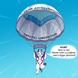 Size: 1800x1800 | Tagged: safe, artist:phallen1, derpibooru import, shining armor, crystal pony, unicorn, crystallized, derpibooru exclusive, falling, image, jpeg, parachute, skydiving, solo, speed lines, the crystal empire 10th anniversary