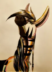 Size: 2152x2993 | Tagged: safe, artist:cahandariella, derpibooru import, oc, pony, zebra, bust, female, green eyes, image, inktober, jpeg, mare, solo, traditional art, zebra oc