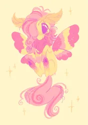 Size: 975x1380 | Tagged: safe, artist:webkinzworldz, derpibooru import, fluttershy, insect, moth, mothpony, original species, pony, antennae, butterfly wings, chest fluff, fluttermoth, hoof heart, image, looking at you, looking up, png, rosy maple moth, simple background, smiling, smiling at you, solo, underhoof, wings