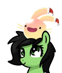 Size: 309x365 | Tagged: safe, artist:neuro, derpibooru import, oc, oc:anonfilly, earth pony, pony, bust, christmas, duo, female, filly, foal, hat, holiday, image, looking up, png, santa hat, simple background, smiling, transparent background