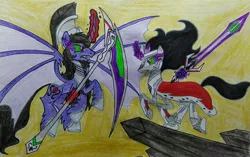 Size: 3584x2255 | Tagged: safe, artist:bsw421, derpibooru import, king sombra, oc, alicorn, unicorn, colored horn, crying, curved horn, figure, horn, image, jpeg, scythe, sombra eyes, sombra horn, sword, the crystal empire 10th anniversary, weapon