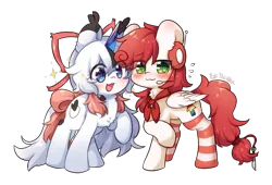 Size: 1441x981 | Tagged: safe, artist:yilo, derpibooru import, oc, oc:yilo, oc:彩光 rainbowlight, unofficial characters only, pegasus, unicorn, chest fluff, clothes, image, png, simple background, socks, striped socks, transparent background