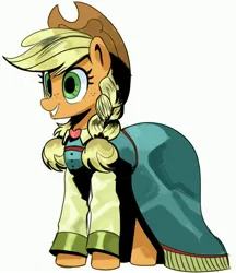 Size: 3534x4096 | Tagged: safe, artist:_ton618_, derpibooru import, applejack, earth pony, pony, alternate hairstyle, applejack's hat, braid, braided pigtails, clothes, cowboy hat, cute, dress, female, freckles, hat, image, jackabetes, jpeg, mare, pigtails, simple background, smiling, solo, white background