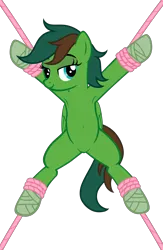 Size: 3005x4619 | Tagged: safe, artist:equestria secret guard, derpibooru import, oc, oc:windy barebow evergreen, unofficial characters only, pegasus, pony, armpits, bedroom eyes, belly button, bondage, featureless crotch, female, helpless, image, looking at you, lying down, mare, pegasus oc, png, rope, rope bondage, sexy, show accurate, simple background, solo, spread eagle, spread legs, spreading, tied up, transparent background, wings