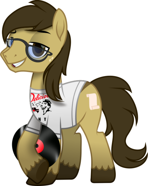 Size: 537x675 | Tagged: safe, artist:lincolnbrewsterfan, derpibooru import, oc, oc:bay mac, unofficial characters only, earth pony, pony, derpibooru community collaboration, the parent map, .svg available, 2023 community collab, brown mane, brown tail, clothes, crossed legs, derpibooru exclusive, design, earth pony oc, glasses, holding, hoof heart, image, looking at you, male, movie accurate, png, record, scroll, shirt, shirt design, simple background, smiling, smiling at you, smug, solo, stallion, stallion oc, stripe, t-shirt, tail, transparent background, underhoof, unshorn fetlocks, vector