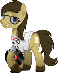 Size: 2031x2556 | Tagged: safe, artist:lincolnbrewsterfan, derpibooru import, oc, oc:bay mac, unofficial characters only, earth pony, pony, derpibooru community collaboration, the parent map, .svg available, 2023 community collab, brown mane, brown tail, clothes, crossed legs, derpibooru exclusive, design, earth pony oc, glasses, holding, hoof heart, image, looking at you, male, movie accurate, png, record, scroll, shirt, shirt design, simple background, smiling, smiling at you, smug, solo, stallion, stallion oc, stripe, t-shirt, tail, transparent background, underhoof, unshorn fetlocks, vector