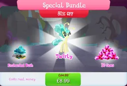 Size: 1266x857 | Tagged: safe, derpibooru import, official, twirly, breezie, ambiguous gender, antennae, bundle, bush, costs real money, enchanted, english, eyelashes, gameloft, gem, image, insect wings, jpeg, mushroom, numbers, sale, solo, solo focus, spread wings, text, wings