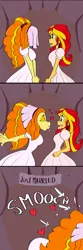 Size: 2000x6000 | Tagged: safe, artist:shippart, derpibooru import, adagio dazzle, sunset shimmer, human, equestria girls, 3 panel comic, big lips, clothes, comic, dress, female, forced kiss, forced shipping, heart, image, kissing, kissy face, lesbian, looking at someone, marriage, one sided shipping, open mouth, png, shipping, smooch, sunsagio, wedding, wedding dress, wedding veil