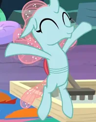 Size: 365x466 | Tagged: safe, derpibooru import, screencap, ocellus, uprooted, cute, diaocelles, eyes closed, flying, happy, image, png, smiling