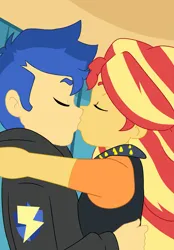 Size: 2999x4304 | Tagged: safe, artist:qsky, derpibooru import, flash sentry, sunset shimmer, equestria girls, female, flashimmer, image, kissing, male, png, shipping, straight