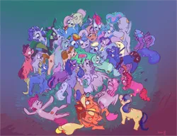 Size: 8190x6285 | Tagged: safe, artist:alumx, derpibooru import, applejack, fluttershy, lyra heartstrings, pinkie pie, princess celestia, princess luna, queen chrysalis, rainbow dash, rarity, twilight sparkle, twilight sparkle (alicorn), alicorn, changeling, changeling queen, earth pony, pegasus, pony, unicorn, absurd file size, absurd resolution, female, g5, image, lasso, lookie uppie, looking at something, looking at you, looking up, looking up at you, mane six, png, rope, tongue out