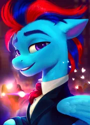 Size: 2993x4162 | Tagged: safe, artist:imalou, derpibooru import, oc, oc:andrew swiftwing, oc:duk, pegasus, pony, ascot, camera flashes, celebrity, clothes, image, jpeg, painting, part of, pegasus oc, reflection, suit, wings