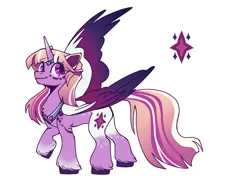 Size: 1032x774 | Tagged: safe, artist:paintedsnek, derpibooru import, twilight sparkle, twilight sparkle (alicorn), alicorn, pony, alternate design, chest fluff, coat markings, colored ears, colored hooves, colored wings, cutie mark, female, gradient wings, horn, horn ring, image, jewelry, jpeg, mare, peytral, redesign, ring, simple background, solo, twitterina design, unshorn fetlocks, white background, wings