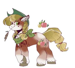 Size: 806x732 | Tagged: safe, artist:paintedsnek, derpibooru import, applejack, earth pony, pony, alternate design, applejack's hat, bandana, braid, braided tail, coat markings, colored hooves, cowboy hat, cutie mark, ear fluff, female, hat, image, mare, png, redesign, simple background, solo, straw in mouth, tail, twitterina design, unshorn fetlocks, white background