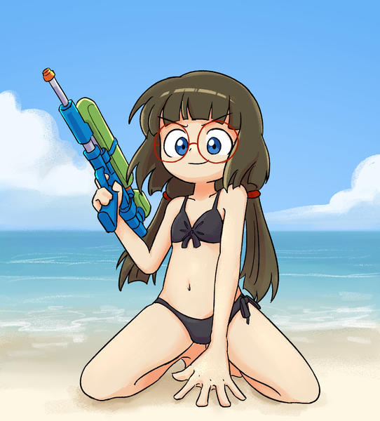 Size: 976x1080 | Tagged: suggestive, artist:spheedc, banned from derpibooru, ponybooru import, oc, oc:sphee, unofficial characters only, human, beach, bikini, clothes, female, glasses, humanized, humanized oc, image, lolicon, png, solo, squirt gun, super soaker, swimsuit, underage, watergun