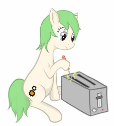 Size: 883x971 | Tagged: safe, artist:limonium, derpibooru import, oc, oc:crispy waffle, unofficial characters only, earth pony, alternate color palette, image, jpeg, simple background, solo, toaster, tulpa, white background