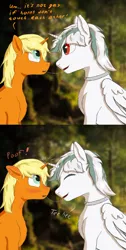 Size: 1814x3611 | Tagged: suggestive, artist:limonium, derpibooru import, oc, oc:aiel, oc:lim, unofficial characters only, alicorn, unicorn, alicorn oc, blushing, collar, drool, drool string, gay, happy, horn, horns are touching, image, kissing, male, no homo, oc x oc, png, shipping, speech bubble, wings