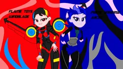 Size: 1908x1074 | Tagged: suggestive, artist:robertsonskywa1, derpibooru import, equestria girls, arcee, clothes, duo, duo female, female, flame toys, flame toys windblade, hand on hip, image, jpeg, meta, photo, suit, transformers, transformers prime, windblade