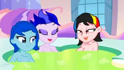 Size: 1280x720 | Tagged: suggestive, artist:robertsonskywa1, derpibooru import, equestria girls, ahegao, arcee, bath, bathtub, breasts, bubble, chromia, cleavage, eyes closed, female, image, jpeg, nudity, open mouth, photo, sexy, tongue out, transformers, transformers prime, trio, trio female, windblade