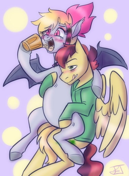 Size: 942x1280 | Tagged: questionable, artist:jitterbugjive, derpibooru import, oc, oc:batty bliss, bat pony, pony, drunk, female, image, png