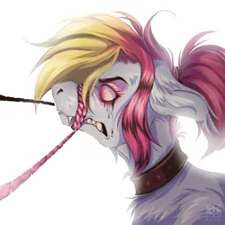 Size: 1280x1280 | Tagged: safe, artist:razumovsky, derpibooru import, oc, oc:batty bliss, unofficial characters only, bat pony, pony, blood, collar, crying, ear fluff, image, jpeg, simple background, solo, tears of blood, white background