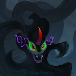 Size: 2400x2400 | Tagged: safe, artist:crystalightrocket, derpibooru import, king sombra, pony, umbrum, unicorn, fangs, glow, glowing eyes, horn, image, jpeg, male, shadow, solo, the crystal empire 10th anniversary