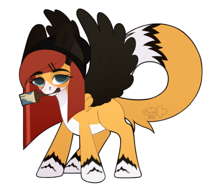 Size: 990x878 | Tagged: safe, derpibooru import, oc, unofficial characters only, cat, original species, pegasus, pony, artfight, brush, cute, drawing, hat, image, looking at you, pegasus oc, png, red hair, signature, simple background, solo, standing, transparent background, wings, yellow mane