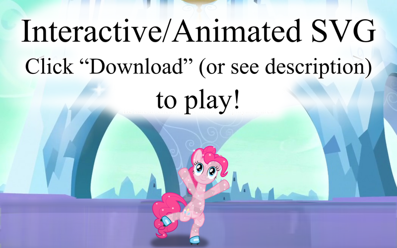 Size: 1600x1000 | Tagged: safe, artist:favitwink, derpibooru import, pinkie pie, crystal pony, earth pony, .svg available, 60 fps, animated, animated at source, better version at source, closed mouth, crystal castle, crystallized, eyes open, female, full body, image, interactive, link in description, looking up, png, screencap background, show accurate, skates, skating, smiling, solo, spread hooves, the crystal empire 10th anniversary, vector