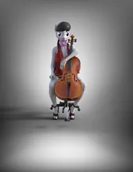 Size: 2800x3624 | Tagged: safe, artist:errantsfm, derpibooru import, octavia melody, anthro, earth pony, plantigrade anthro, 3d, bow (instrument), bowtie, cello, cello bow, clothes, daz studio, dress, female, high heels, image, musical instrument, png, shoes, sitting, solo, solo female, stool