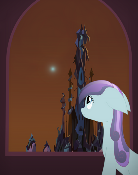 Size: 1766x2234 | Tagged: safe, artist:zerica, derpibooru import, sapphire joy, crystal pony, crystal castle, crystal empire, crystal heart, image, png, the crystal empire 10th anniversary, window