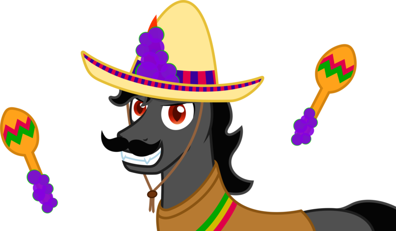 Size: 6936x4048 | Tagged: safe, artist:moonlight bloom, derpibooru import, king sombra, pony, unicorn, .svg available, absurd resolution, clothes, dark magic, facial hair, image, king sombrero, looking at you, magic, magic aura, male, maracas, moustache, musical instrument, png, poncho, simple background, smiling, solo, sombrero, stallion, transparent background, vector